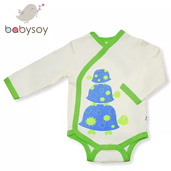 美國 Babysoy有機棉開襟式長袖包屁衣 508綠邊烏龜0-3M