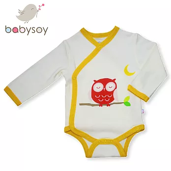 美國 Babysoy有機棉開襟式長袖包屁衣 508 黃邊貓頭鷹0-3M