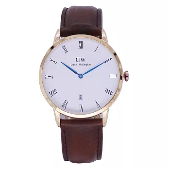 DW Daniel Wellington 經典中的珍貴收藏時尚優質羅馬皮革腕錶-深咖啡+玫瑰金/38mm-1103DW