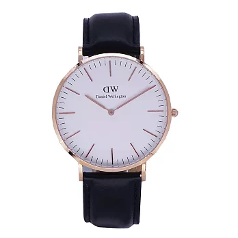 DW Daniel Wellington 經典中的珍貴收藏時尚優質皮革腕錶-黑色+玫瑰金/40mm-0107DW