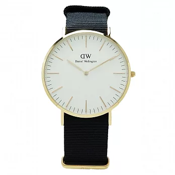 DW Daniel Wellington 經典中的珍貴收藏時尚優質腕錶-黑色帆布+玫瑰金殼/36mm-DW00100150白