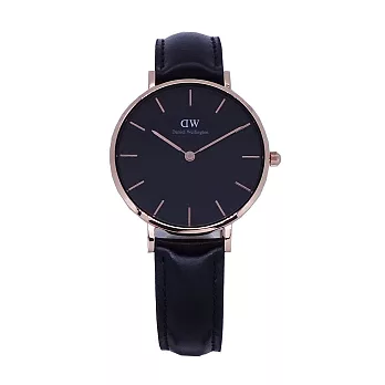 DW Daniel Wellington 經典中的獨特時尚優質黑色皮革腕錶-黑+玫瑰金/32mm-DW00100168