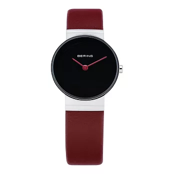 BERING丹麥精品手錶 簡單無刻度系列 紅色皮革黑色小錶面26mm