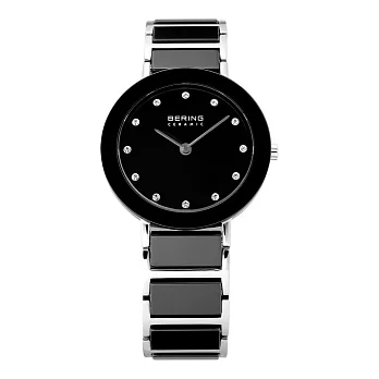 BERING丹麥精品手錶 晶鑽刻度陶瓷錶系列 黑銀29mm