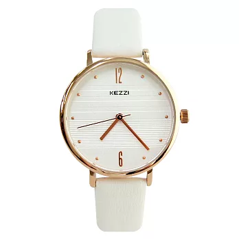 KEZZI珂紫 K-1756 典雅氣質條紋錶面質感皮帶錶- 白色