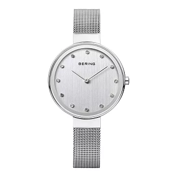 BERING丹麥精品手錶 晶鑽刻度米蘭帶系列 銀色34mm