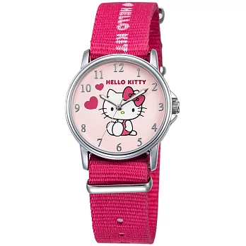 【HELLO KITTY】凱蒂貓愛心滿滿帆布手錶 (粉紅/桃紅 KT067LWPP1)