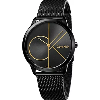 Calvin Klein LOGO主義當道米蘭風格優質時尚腕錶-41mm-黑金-K3M214X1