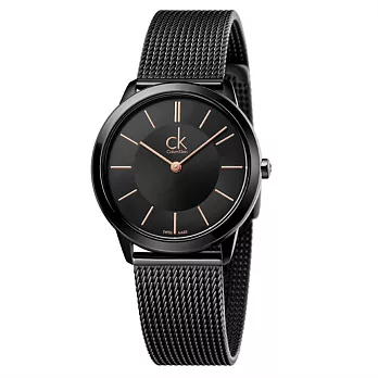 Calvin Klein LOGO主義當道米蘭風格優質時尚腕錶-36mm-黑金-K3M22421