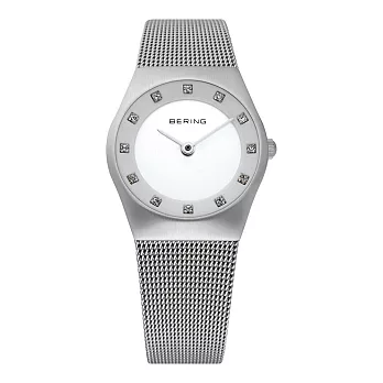 BERING丹麥精品手錶 晶鑽米蘭帶系列 藍寶石鏡面 銀白 小錶面27mm