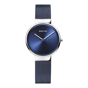BERING丹麥精品手錶 簡單無刻度米蘭帶系列 藍寶石鏡面 銀x北歐藍31mm