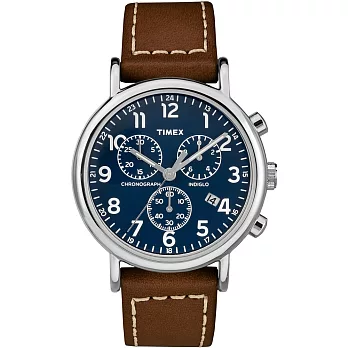 TIMEX 天美時 Weekender Chrono 週末系列 三眼計時手錶 (藍/咖啡 TXTW2R42600)