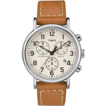 TIMEX 天美時 Weekender Chrono 週末系列 三眼計時手錶 (白/棕色 TXTW2R42700)