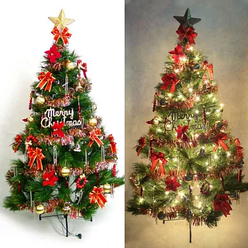 【摩達客】台灣製5尺/5呎(150cm)特級綠松針葉聖誕樹 (+飾品組-紅金色系)(+100燈鎢絲樹燈串清光2串)