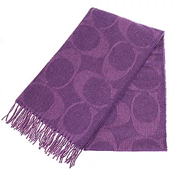 COACH 大C LOGO羊毛混兔毛絲絨保暖長圍巾-紫 (現貨+預購)紫色