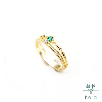【Hera】純銀雙層花紋寶石活圍戒/開口戒/戒指/2色祖母綠