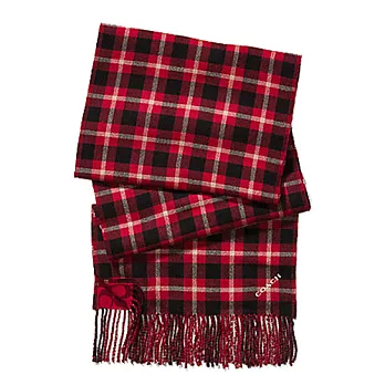 COACH 保暖羊毛流蘇格紋圍巾-紅色 (現貨+預購)紅色