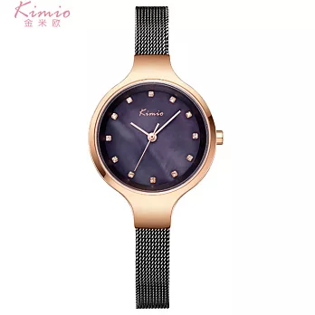 Kimio 金米歐 K-6225 珍珠光彩刷色優雅米蘭鐵帶錶- 黑帶黑面