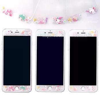 【Sanrio三麗鷗】iPhone 8 /iPhone 7 (4.7吋) 繁花系列 9H強化玻璃彩繪保護貼(KITTY)