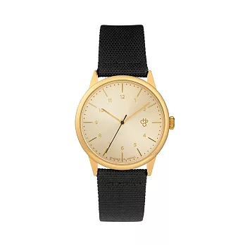 Chpo Brand 瑞典手錶品牌 - Rawiya系列 金錶盤 - 黑帆布 X 蜜糖棕皮革