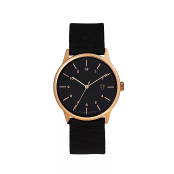 Chpo Brand 瑞典手錶品牌 - Rawiya系列 玫瑰金黑錶盤 - 黑帆布 X 蜜糖棕皮革