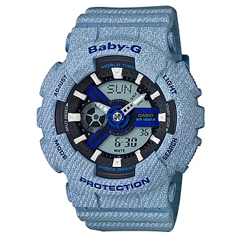 【CASIO】卡西歐 BABY-G系列 潮流單寧風格電子錶 (水藍 BA-110DE-2A2)