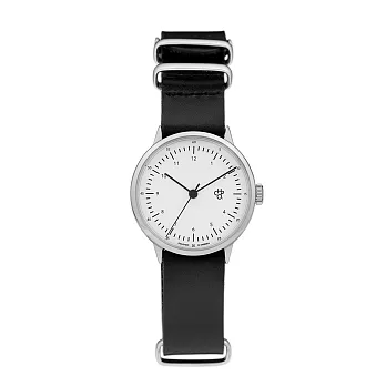 Chpo Brand 瑞典手錶品牌 - Harold Mini系列 銀白錶盤黑軍用皮革