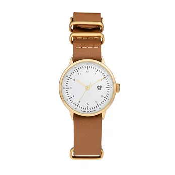 Chpo Brand 瑞典手錶品牌 - Harold Mini系列 金白錶盤蜜糖棕軍用皮革