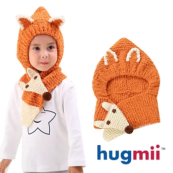 【hugmii】兒童動物雙耳造型圍巾帽_橘色狐狸
