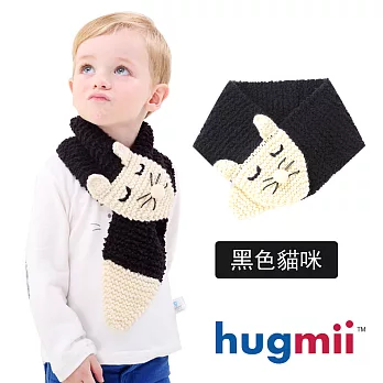 【hugmii】兒童動物頭形造型圍巾_黑色貓咪