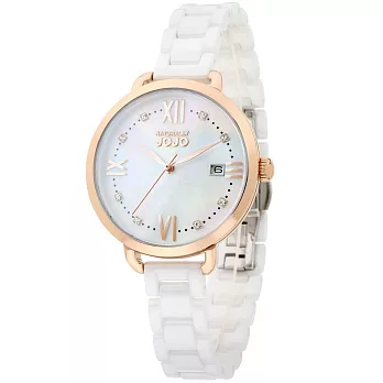 NATURALLY JOJO 氣質愛慕陶瓷腕錶(耶誕特別款)珍珠母貝-白/玫瑰金-36mm