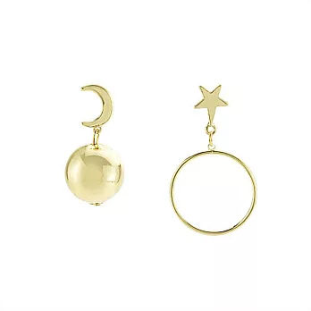 Snatch 星月之球不對稱耳環 - 金色 / Moon & Star Circle Earrings - Gold