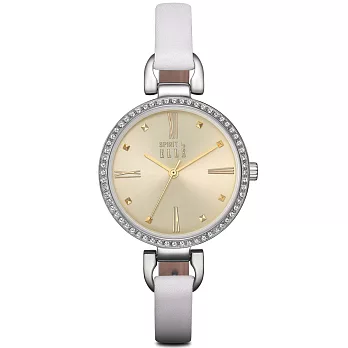 ELLE 小清新羅馬時標晶鑽皮革腕錶-白色/銀色-32mm