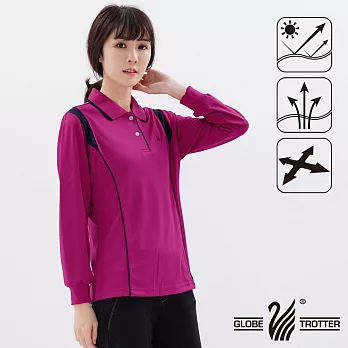 【遊遍天下】MIT台灣製女款顯瘦抗UV吸濕排汗機能POLO長衫(L127)L紫紅