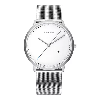 BERING丹麥精品手錶 創意長秒針系列 銀色金屬米蘭帶 39mm