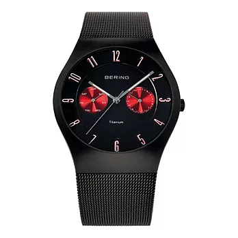 BERING丹麥精品手錶 雙眼顯示鈦合金米蘭錶帶 黑x紅39mm