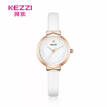 KEZZI珂紫 K-1780 氣質蝴蝶結水鑽指針皮帶錶- 白色