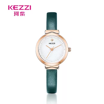 KEZZI珂紫 K-1780 氣質蝴蝶結水鑽指針皮帶錶- 綠色