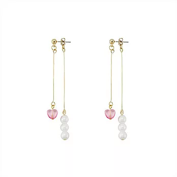 Snatch 小心小珠長鍊耳環 - 小粉紅心 / Little Heart & Pearls Chain Earrings - Little Pink