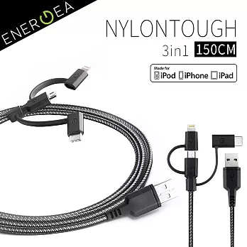 ENERGEA NyloTough 超強編織耐彎折Lightning/Micro/Type-C三合一快速充電線(150cm)