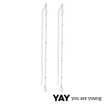 YAY You Are Young 法國品牌 Stella 珍珠耳環 不對稱拉線設計 銀色