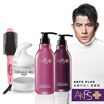【AKFS PLUS】郭富城代言洗護組贈頭皮按摩器+八排式電熱造型梳控油洗髮+清爽護髮