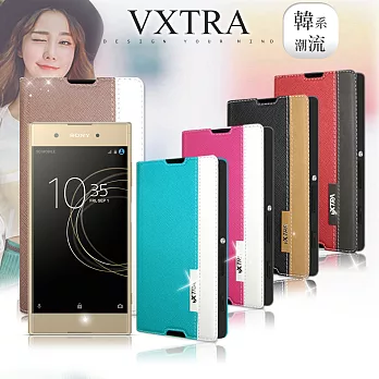 VXTRA SONY Xperia XA1 Plus 韓系潮流 磁力側翻皮套巴黎玫瑰金