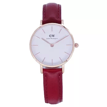 DW Daniel Wellington 經典中的珍貴收藏時尚優質皮革腕錶-紅色+玫瑰金/28mm-DW00100266