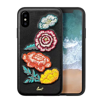 LAUT iPhone X POP人造皮革系列手機保護殼嬌豔黑花朵