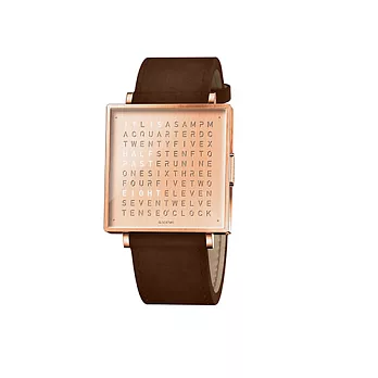 Qlocktwo W39 Copper, RoseGold PVD, 霧面質感玫瑰金腕錶, 深咖啡色牛皮錶帶