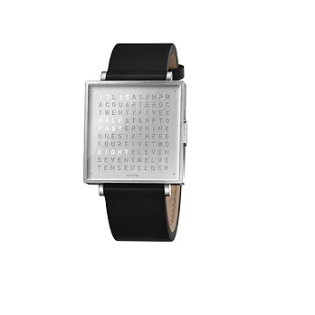 Qlocktwo W39 Fine Steel典雅銀鍊帶腕錶-黑色牛皮錶帶