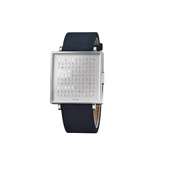 Qlocktwo W39 Fine Steel典雅銀鍊帶腕錶-海軍藍麂皮錶帶