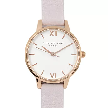 Olivia Burton英倫復古手錶 簡約刻度錶面粉色真皮錶帶玫瑰金框30mm