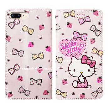 三麗鷗授權Hello Kitty貓 iPhone 8 Plus/7 Plus 隱形磁力皮套(草莓) 隱形磁扣x雙卡層